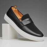 Leather Suede Slip-On Sneakers with Penny Strap for Men - Black