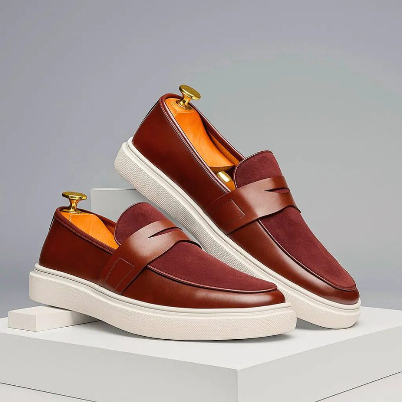 Leather Suede Slip-On Sneakers with Penny Strap for Men - View 6
