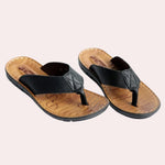 Leather Toe Post Flip Flop Sandals for Men - Black