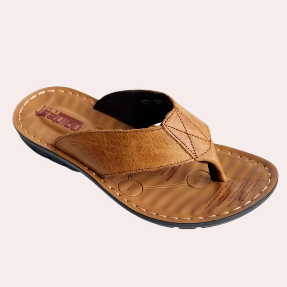 Leather Toe Post Flip Flop Sandals for Men - Light Brown