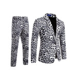 Leopard Print Notch Lapel Slim Fit Satin Two-Piece Suit for Men