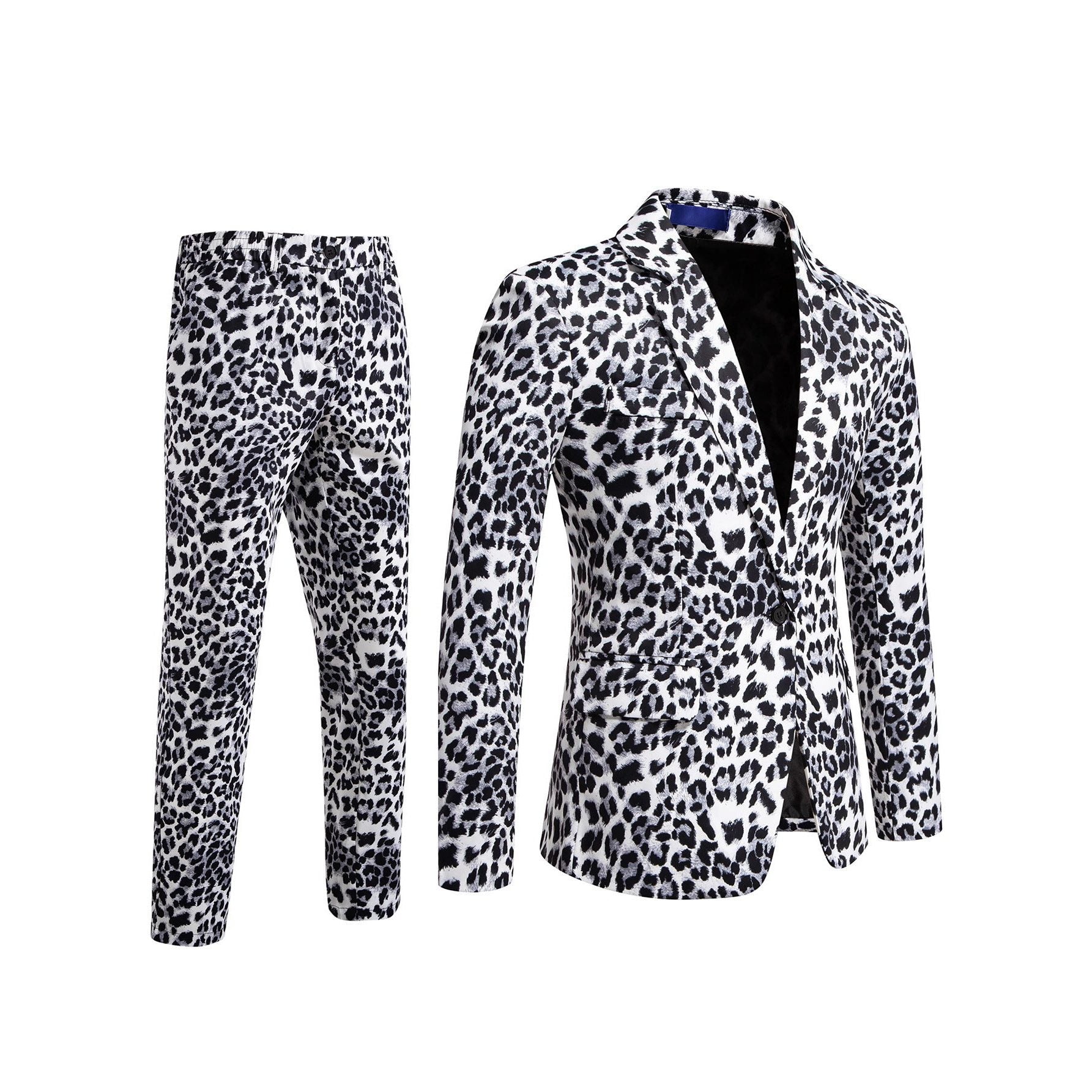 Leopard Print Notch Lapel Slim Fit Satin Two-Piece Suit for Men