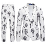 Leopard Print Notch Lapel Slim Fit Satin Two-Piece Suit for Men - TX991 White Set