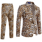 Leopard Print Notch Lapel Slim Fit Satin Two-Piece Suit for Men - TX959 Yellow Set