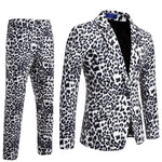 Leopard Print Notch Lapel Slim Fit Satin Two-Piece Suit for Men - TX959 White Set