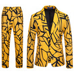 Leopard Print Notch Lapel Slim Fit Satin Two-Piece Suit for Men - TX992 Yellow (Set)