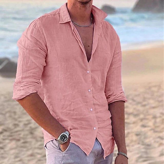 Linen Blend Button-Down Shirt for Men