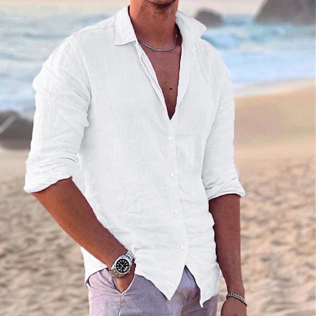 Linen Blend Button-Down Shirt for Men - View 7