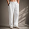 Linen Blend Straight Leg Trousers for Men - White