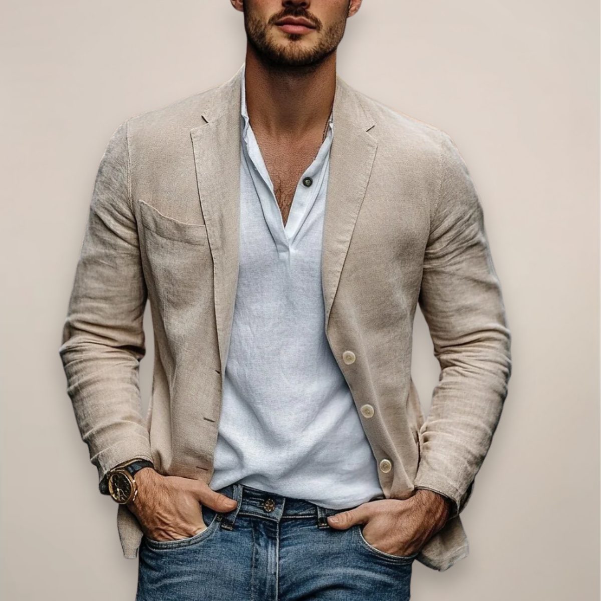 Linen Button-Down Blazer for Men