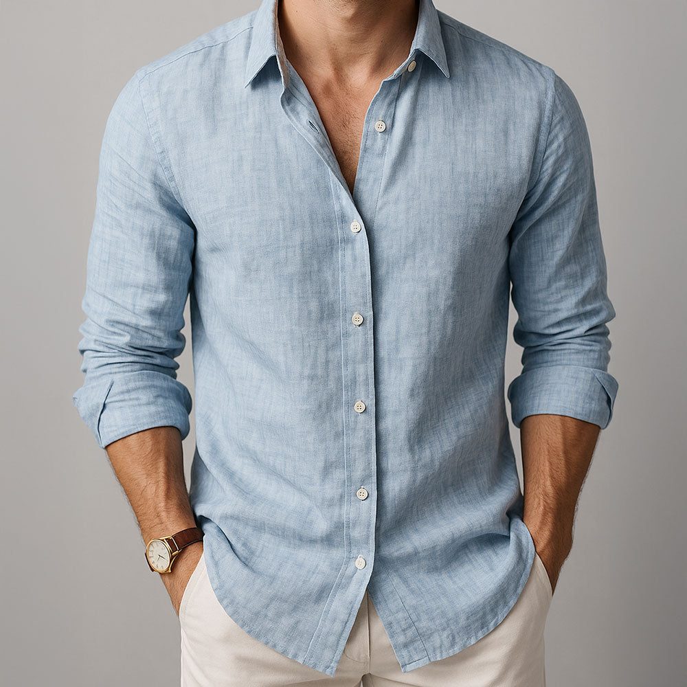 Linen Button-Down Overshirt for Men - Blue