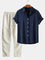 Linen Button-Down Shirt and Straight Leg Trousers Set for Men
