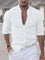 Linen Button-Down Shirt with Stand Collar for Men - White