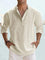 Linen Henley Long Sleeve Shirt for Men - Cream