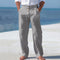 Linen High Waist Straight Leg Trousers for Men - Gray