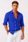 Linen Long Sleeve Button-Down Shirt with Rolled Sleeves for Men - Blue