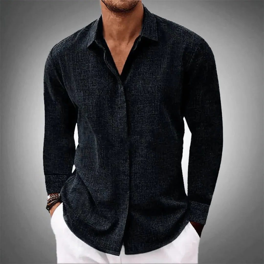 Linen Long Sleeve Shirt for Men - Black