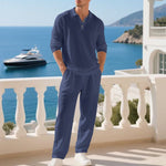 Collar Long Sleeve Cotton Blend Set for Men