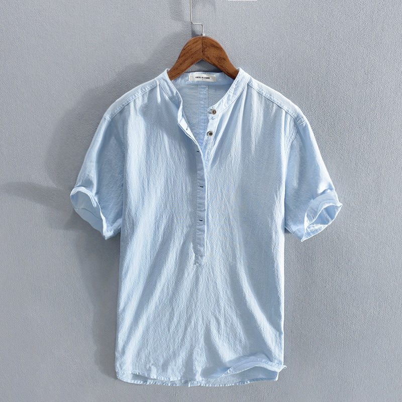 Linen Short Sleeve Shirt for Men - Light Blue
