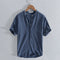 Linen Short Sleeve Shirt for Men - Dark Blue