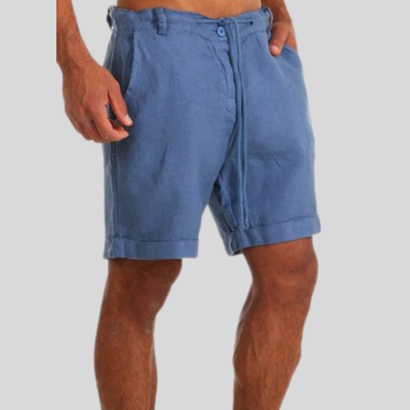 Linen Shorts with Drawstring for Men - Denim Blue