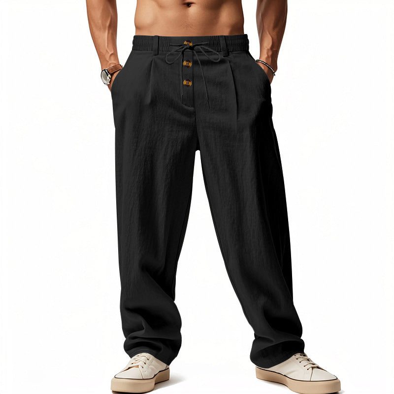 Linen Straight Leg Trousers for Men - Schwarz