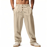 Linen Straight Leg Trousers for Men - Hellkhaki