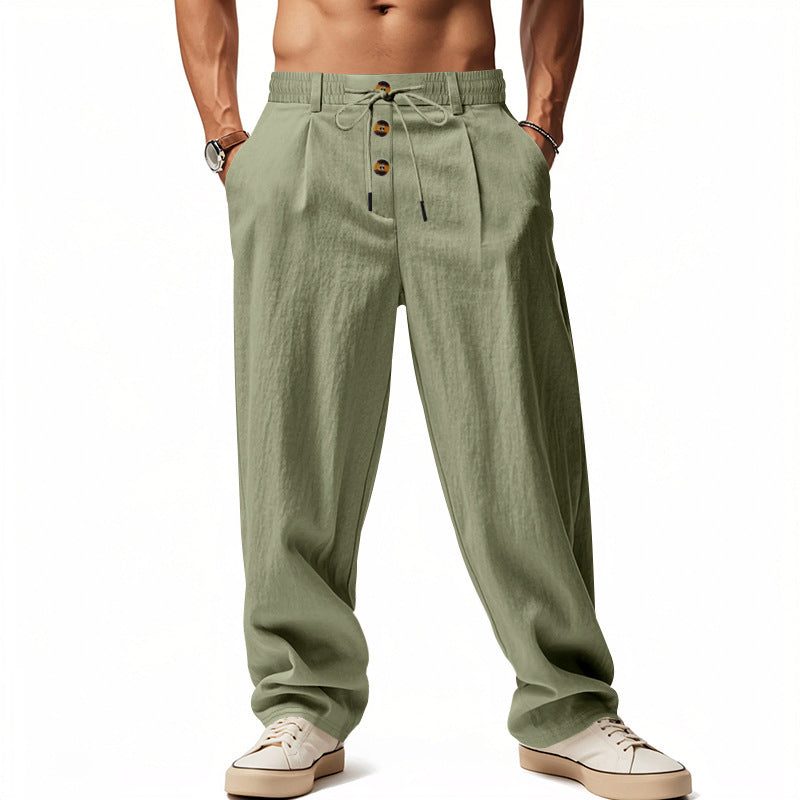 Linen Straight Leg Trousers for Men - Olivgrün