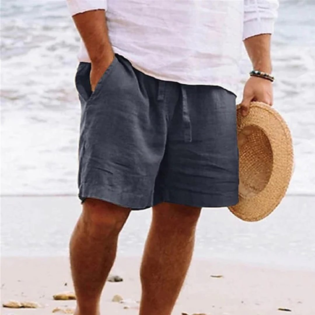 Linen Straight Leg Shorts for Men - Dark Grey