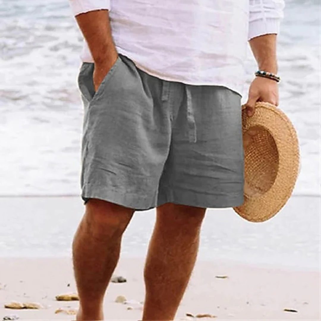 Linen Straight Leg Shorts for Men - Light Grey