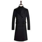 Long Double-Breasted Wool Winter Coat with Lapel Collar for Men