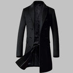 Long Double-Breasted Wool Winter Coat with Lapel Collar for Men - View 3