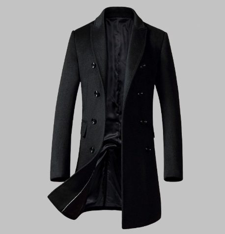 Long Double-Breasted Wool Winter Coat with Lapel Collar for Men - View 3