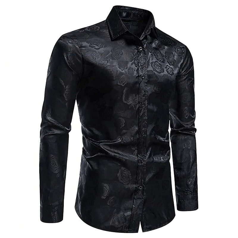 Long Sleeve Floral Jacquard Shirt for Men