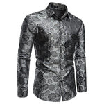 Long Sleeve Floral Jacquard Shirt for Men - Gray