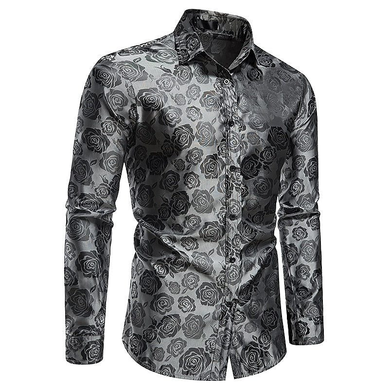 Long Sleeve Floral Jacquard Shirt for Men - Gray