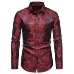 Long Sleeve Floral Jacquard Shirt for Men - Red