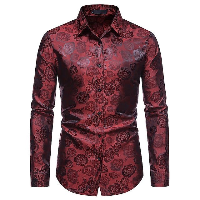 Long Sleeve Floral Jacquard Shirt for Men - Red