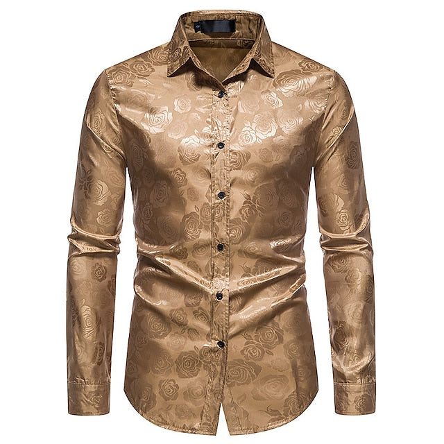 Long Sleeve Floral Jacquard Shirt for Men - Gold