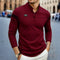 Long Sleeve Henley Polo Shirt for Men - Red