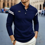 Long Sleeve Henley Polo Shirt for Men - Navy Blue