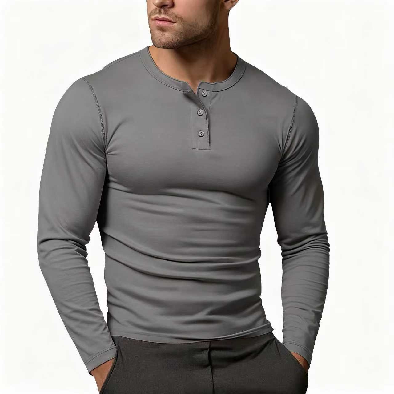 Long Sleeve Henley Shirt for Men - Charcoal