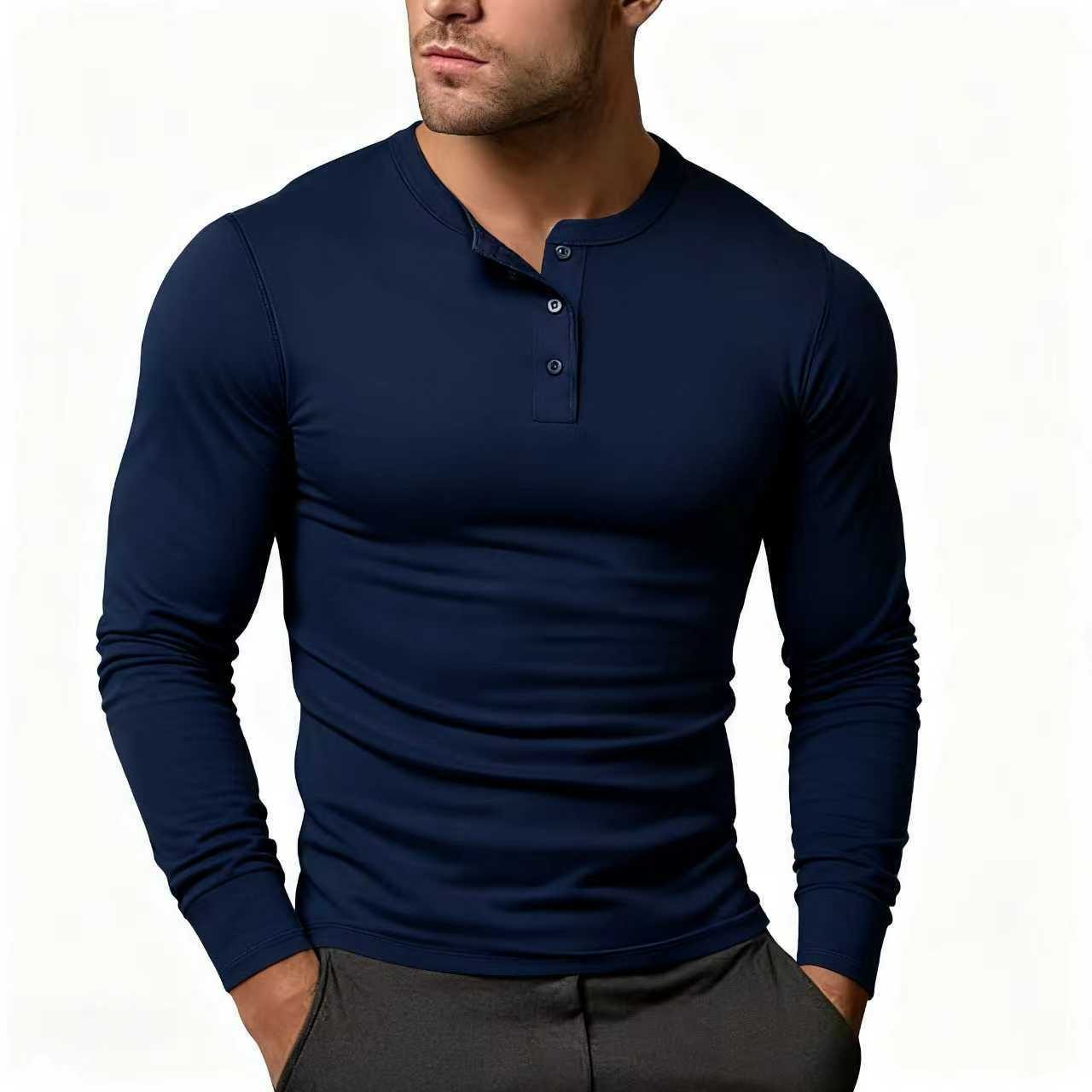 Long Sleeve Henley Shirt for Men - Navy