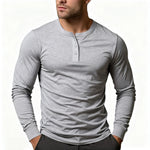 Long Sleeve Henley Shirt for Men - Light Gray