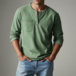 Long Sleeve Henley Shirt with Chest Pocket for Men