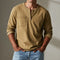 Long Sleeve Henley Shirt with Chest Pocket for Men - Sienna Brown