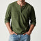 Long Sleeve Henley Shirt with Chest Pocket for Men - Army Green