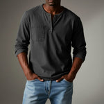 Long Sleeve Henley Shirt with Chest Pocket for Men - Slate Gray