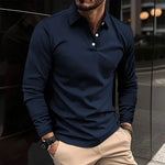 Long Sleeve Polo Shirt for Men - Navy Blue