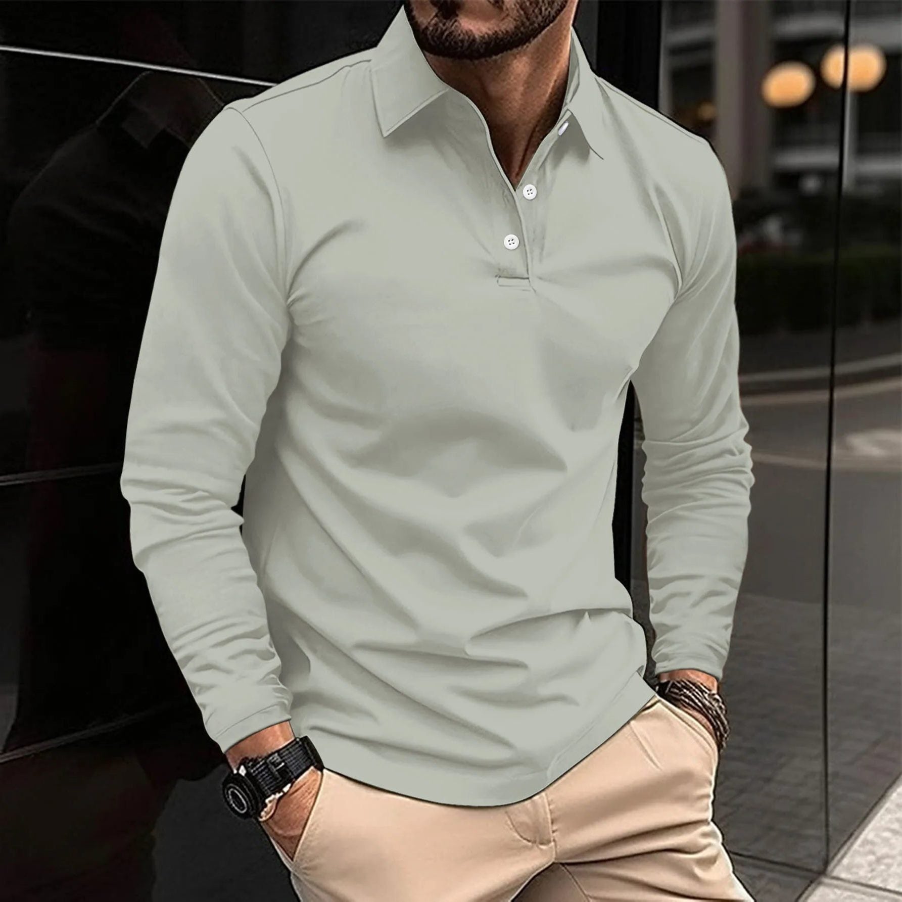 Long Sleeve Polo Shirt for Men - Grey